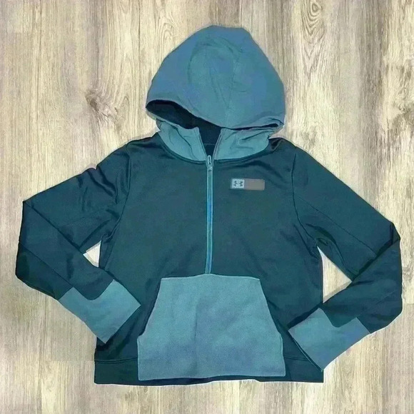 Under Armour 1/2 Zip Fleece Hoodie Sweatshirt Blue Navy Loose Fit Size M - Picture 1 of 9
